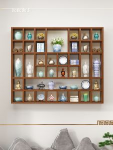 New Classical Wall Mounted Multi-level Storage Rack Tea Cup Display Shelf Grid Cabinet Hanging Bookcase Eco-friendly Wood