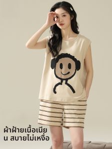 MiiOW | ชุดนอนผู้หญิงผ้าฝ้ายแท้ MiiOW ฤดูร้อน 2025 แขนกุด กางเกงขาสั้น ลำลอง สวมใส่สบาย ชุดอยู่บ้าน ชุดนอน
