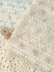 Yellow Green Floral Embroidery Chiffon Fabric Spring Summer DIY Skirt Blouse Clothing Doll Clothes Sewing Material