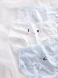 5Pcs/set Japanese girl cotton underwear mid-waist women cotton crotch simple blue strawberry cute rabbit briefs girl student women underwear