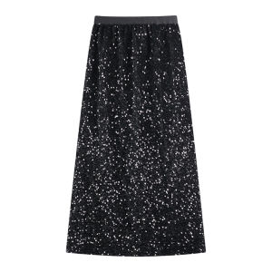 Váy Ngắn Chữ a Nhung Lấp Lánh Cho Nữ Cỡ Lớn Váy Ngắn Mùa Xuân 2024 Cạp Cao Váy Chữ a Ngắn Bó Sát