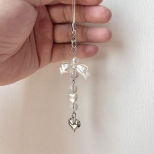 KEY-007 Gantungan Kunci Manik Pita Putih Bandul Love Keychain Bagcharm PhoneStrap Lanyard Hiasan Tas Tali Hp