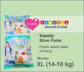 Popok bayi celana Sweety Silver Pants warna biru  renceng isi 6 ukuran S , M , L , XL , XXL. 