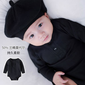 Áo Trùm Mông Trẻ Sơ Sinh Áo Liền Thân Dài Tay Vải Modal Lụa Tencel Chụp Ảnh Đầy Tháng Kinh Điển Màu Đen Trăm Ngày Bảo Bảo Xuân Thu Đông