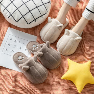Winter Home Indoor Noiseless Anti-slip Couple Cute Plush Slippers Men Women Cotton Slippers Warm Cozy Home Fabric Shoes