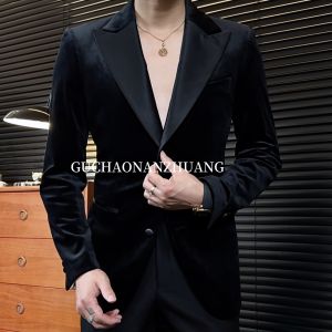 Mens Velvet Suit Pure Color Italian Luxury Tuxedo Wedding Business Slim Fit High-End Sensation Single-Breasted Casual Suit