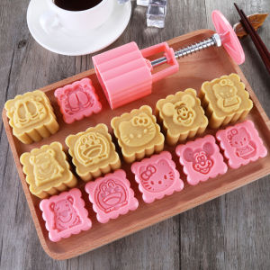 Mid-Autumn Festival Baking Cartoon Cute Hand Pressure Cantonese Snow Skin Mooncake Green Bean Cake Pastry Mold For Home Model Printing Tool