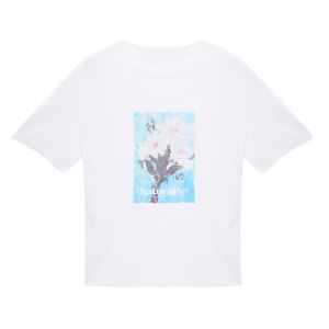 IAmMIX27 Summer Pure Cotton T-Shirt Womens Loose Fashion Casual round Neck Oil Painting Print Short Sleeve Base Shirt