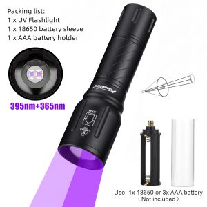 Alonefire | Alonefire 2-in-1 365nm+395nm Zoom UV Light LED High Power Flashlight Ore Scorpion Money Cat Dog Pet Urine Jade Gem Torch Lamp