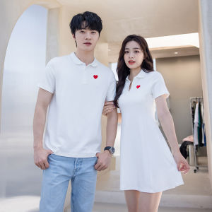 ชุดคู่รัก POLO T-Shirt ฤดูร้อน 2023 กระโปรงทรงเอ คอโปโล แขนสั้น ผ้าคอตตอนผสม กระโปรงทรงเอ ชุดคู่รัก ชุดแต่งงาน