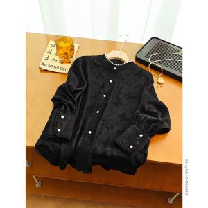 XIAOER | Áo Sơ Mi Cổ Đèn Đom Đóm Bềng Satin Nút Rộng