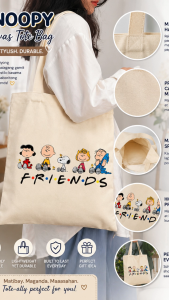 The Peanuts Snoopy Canvas Tote Bag 14 inch x 16 inch Aesthetic Cartoon Character Shoulder Bag Eco