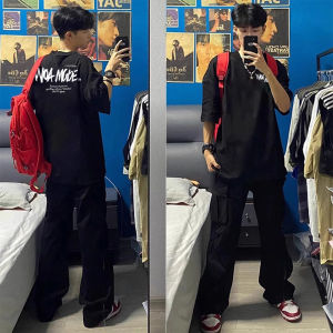 American High Street Letter Short Sleeve T-Shirt Mens Summer Youth Trend Casual Loose Top Cotton Print Creative Fun