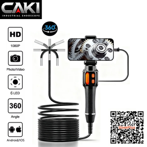 360 Degree Rotation Endoscope Inspection Camera 6.0mm Lens HD Articulated Borescope Camera for Automotive Car IOS Android 1080P