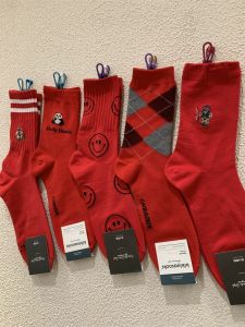 East Gate New Year Cartoon Panda Diamond Grid Happy Face Mens Mid-Calf Socks Lucky Year Pattern Sports Functional Regular Thick