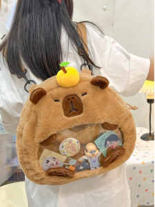 OUDENGPAI | Cute Plush Capybara Girls Shoulder Bag Crossbody Backpack Soft Cartoon Style Leisure Animal Shape Polyester Material Medium Size