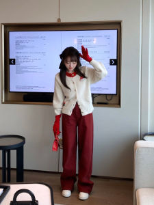 End of Year Special Popular Color Encore Red Straight Leg Wide Leg Cotton Denim Jeans High Waist Casual Loose Fit Long Pants