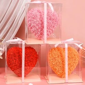 City Goods Valentines Day Gift Heart Rose Loving Heart Rose Artificial Flower with Gift Box and Fairy Lights 25cm