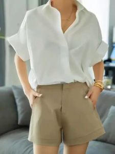 Minimalist V Neck Blouse Top Women