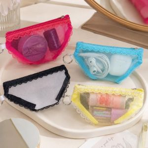 Y2K Briefs Shape Travel Makeup Bag Mesh Toiletry Pouch Clear Zipper Cosmetic Storage Novelty Keychain Pouch for Lipstick