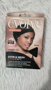 Evolve Essentials Satin & Mesh Wrap Caps – 2 Pack Black Anti-Frizz Hair Wrap with Adjustable Velcro
