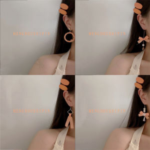 Cute Bean Butterfly Knot Orange Plaid Earrings Girls Heart Adorable Fashion Jewelry Handmade Embellishment for Women