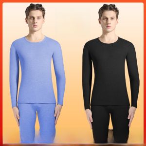 MiiOW | Mens Thermal Underwear Set Fleece Lined Thickened Heating Wool Silk Innerwear Long Sleeve Round Neck Simple Style Youth Suitable