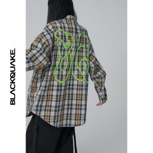 Blackquake Original Design Long Sleeve Color Woven Print 3D Foam Plaid Shirt Loose Fit Pure Cotton Womens Fashion Shirt
