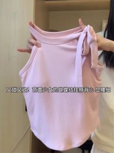 Super Nice Strap Bows Padded Strap Vest Female 2024 Autumn New Design Sense Sleeveless Small Top