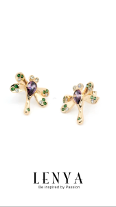 LENYA ต่างหู CZ สีม่วง จาก SWAROVSKI ดีไซน์เก๋ทันสมัย ขนาด 6x4 มิล ตัวเรือนเงินแท้925 ชุบพิงค์โกลด์