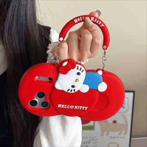 Sanrio | Ins Style Cartoon Hello Kitty Phone Case For iPhone 17 16 15 14 13 12 Pro Max 17 Pro Shockproof Cover With Handle Kitty Lanyard