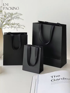 5pcs Premium Black Craft Paper Bag with Luxury Ribbon Handle High Quality Minimalist Elegant GiftBag Perfect for Business Packaging Boutique Birthdays and Aesthetic Events Durable and Stylish Design Fast Shipping Nationwide Leather Instagram Trendy Modern
