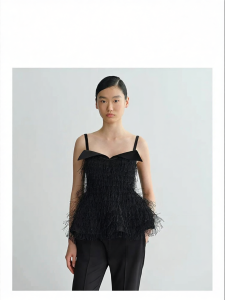 Silk Fringe Strap Top Black