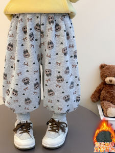 Thickened Fleece Lined Casual Sports Pants for Girls Baby Girls Loose Fit Cartoon Print Autumn Winter Cotton Blend Trousers