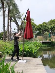 Patio umbrella garden umbrella with hand crank and tilt function 8 steel frames aluminum pole parasol suitable for lawn garden backyard swimming pool