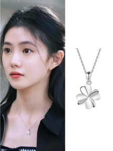 Lucky Four Leaf Clover Necklace Womens Style Pure Silver999 Xuzhi Hoop Necklace Fashionable Jewelry Accessory