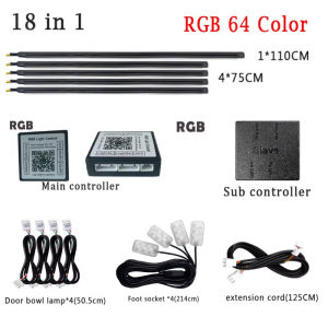18 in 1 Atmosphere Lamp Parts 75CM 110CM Light Strip Main/Sub Controller Extension Cord RGB 64 Color Storage Lamp Foot Door Lamp