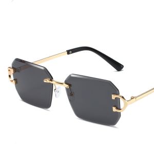 JN IMPRESSION แว่นตากันแดดลายเรียบโลหะแฟชั่นทรงเหลี่ยมไร้ขอบทรงเหลี่ยมตัดขอบแว่นกันแดดปกป้อง UV ไม่ทำให้มีลักษณะเฉพาะตัว