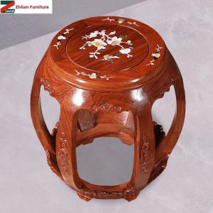 Lush age | New Traditional Redwood Carved Mortise-and-Tenon Stool Multiple Uses