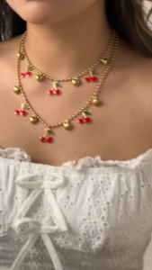Gold Plated Double Layer Fruit Charm Heart Necklace Women Cute Cherry Strawberry Watermelon Neck Jewelry