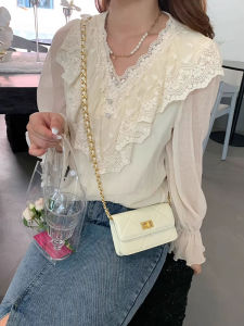 กระเป๋าสะพายข้างผู้หญิง กระเป๋าสตางค์มือถือแบบสะพายข้างโซ่ กระเป๋าสี่เหลี่ยมเล็ก สไตล์ฤดูร้อน 2025 กระเป๋าสะพายข้างผ้าใบลายทางสีพื้น