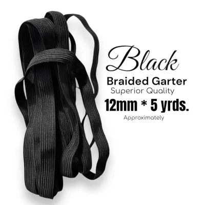 [5-yrds] Braided Garter Elastic Retail Pack (approx.) 3mm 6mm 12mm Black | White
