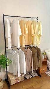 【Free 4 Wheels 】150*185CM Clothes Rack Organizers Floor-standing Double Rod Clothes Hanging Rack Steel Sampayan Drying Rack Indoor Outdoor#lf107#lf106