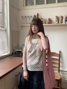 Color Block & Plaid Splicing Sleeveless Tank Top Slimming Summer Female