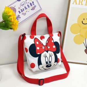 Disney Mickey Canvas Bag Fashion Minnie Childrens Cartoon Print Crossbody Bag Cute Shoulder Portable Girls Coin Purse