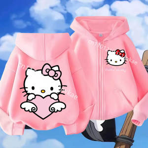 52TOYS | Hot Sale Anime Company Hello Kitty White Autumn Winter Cartoon Cute Zip Up Hoodie 3-12 Year Boys Girls Kids Teenagers Fashion