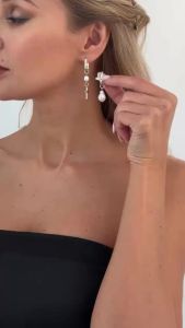 SHIXIN 3 Style Punk Imitation Pearl Cross Pendant Stud Earrings Women Trendy Geometric UShaped Chain Tassel Earring Jewelry Gift