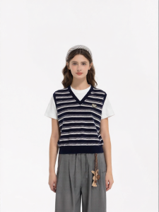 Fashion Casual Two-tone Stripe Womens Short Sleeve Pullover