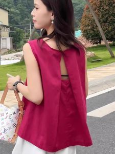 French Style Sleeveless Shirt Women Summer 2025 Loose Slimming Versatile Hollow out round Neck Small Top Womens Vest Top
