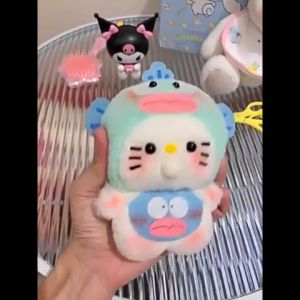 Cat Spit Bubble Handmade Gift Cute Cat Plush Doll Keychain With Recording Function DIY Material Crafts For Christmas Girl Toy Recordable Bubble Blowing Chick KT Cat DIY Handmade Doll Strawberry Bear Pinching Music Squeezing Kitty Cat Pendant